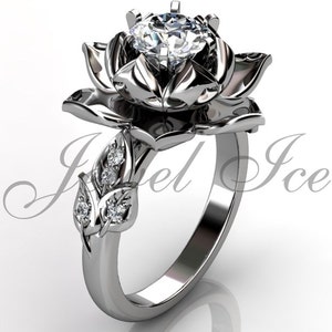 Lotus Flower Engagement Ring - 14k White Gold Diamond Unique Lotus Flower Engagement Ring, Lotus Flower Ring, Lotus Ring ER-1076-1