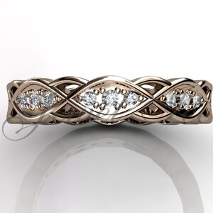Celtic Knot Wedding Band - 14k Rose Gold Diamond Unique Celtic Knot Wedding Band LB-2033-3