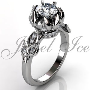 Lotus Flower Engagement Ring - Platinum diamond unusual unique lotus flower engagement ring, wedding ring, anniversary ring ER-1106