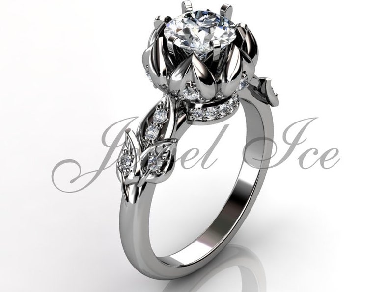 Lotus Flower Engagement Ring Platinum Diamond Unusual Unique Etsy