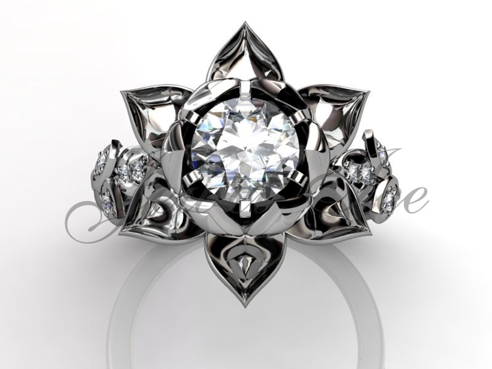 Lotus Flower Engagement Ring Platinum Diamond Unique Lotus Etsy