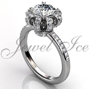 Crown Engagement Ring - Platinum Diamond Unique Art Deco Crown Engagement Ring, Anniversary Ring, Crown Wedding Ring, Bridal Ring ER-1136