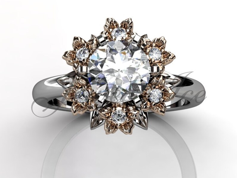 Flower Bouquet Engagement Ring 14k white and rose gold Etsy