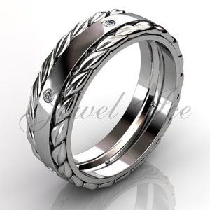 Platinum diamond unusual unique leaf and vine floral wedding band LB-2022.
