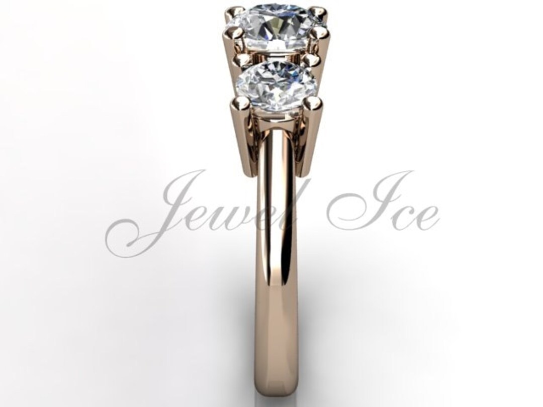 14k Rose Gold Three Stone Engagement Ring, Bridal Ring, Wedding Ring ER ...