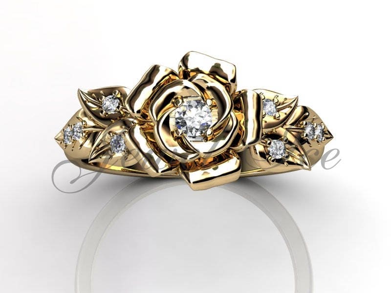 Flower Engagement Ring 14k Yellow Gold Diamond Unusual - Etsy Flower Engagement Ring 14k Yellow Gold Diamond Unusual - Etsy