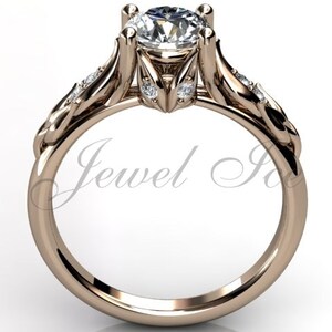 14k diamante de oro rosa inusual anillo de compromiso floral único, anillo de novia, anillo de bodas ER-1047-3