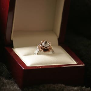 14k White and Rose Gold Diamond Unique Rose Flower Engagement Ring, Floral Engagement Ring, Art Deco Ring, Promise Ring for Her ER-1032-5 image 10