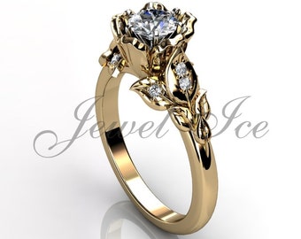 Flower Engagement Ring - 14k Yellow Gold Diamond Unique Flower Engagement Ring, Wedding Ring, Anniversary Ring ER-1116-2