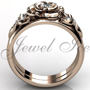 14k rose gold diamond unusual unique flower engagement ring, bridal ring, wedding ring, flower engagement set ER-1065-3