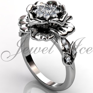 Platinum diamond unusual unique cluster flower engagement ring, bridal ring, wedding ring ER-1053