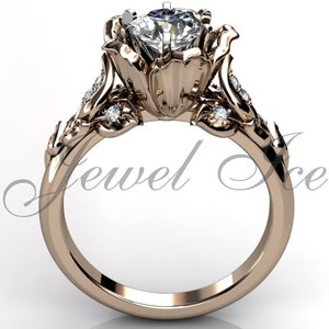 Blume Verlobungsring - 14k Roségold Diamant Ungewöhnlicher Einzigartiger Blatt und Blumen Verlobungsring, Blume Ehering, Versprechensring ER-1033-3