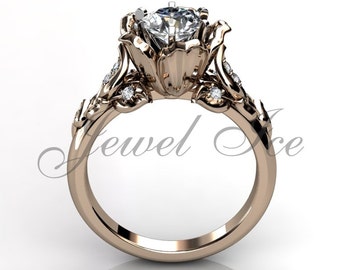 Flower Engagement Ring - 14k Rose Gold Diamond Unusual Unique Leaf and Flower Engagement Ring, Flower Wedding Ring, Promise Ring ER-1033-3