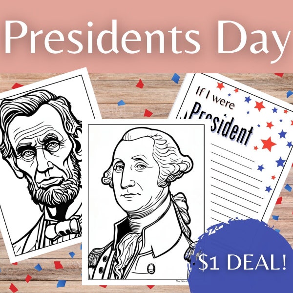 President's Day Activity Pages for Homeschool or Classroom with Creative Writing, Coloring, Washington and Lincoln Facts, and Word Search
