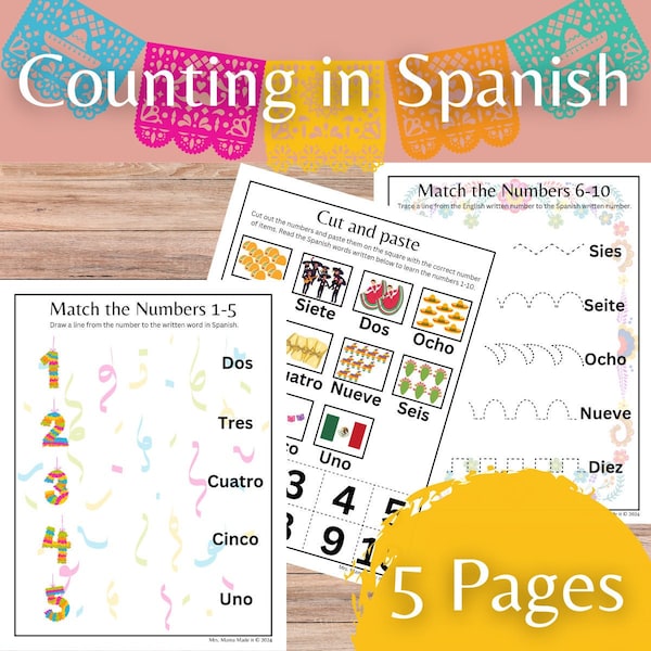 Counting 1-10 in English to Spanish for Homeschool and Classroom Cultural Activity for Mexican Heritage Month and Cinco De Mayo