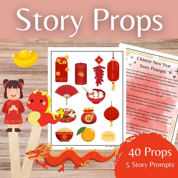 Chinese New Year Story Telling Props for Classroom Homeschool Sensory Bin Small World Play 2024 Year of the Dragon