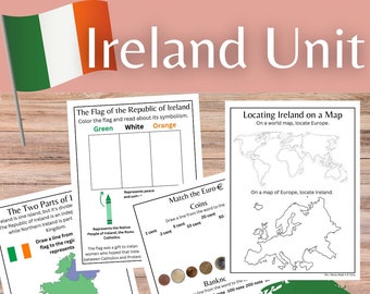 Ireland Mini Unit for St Patrick's Day Homeschool  and Classroom Study of Geography, Culture, Currency, and more for Kinder, 1st, 2nd, 3rd,