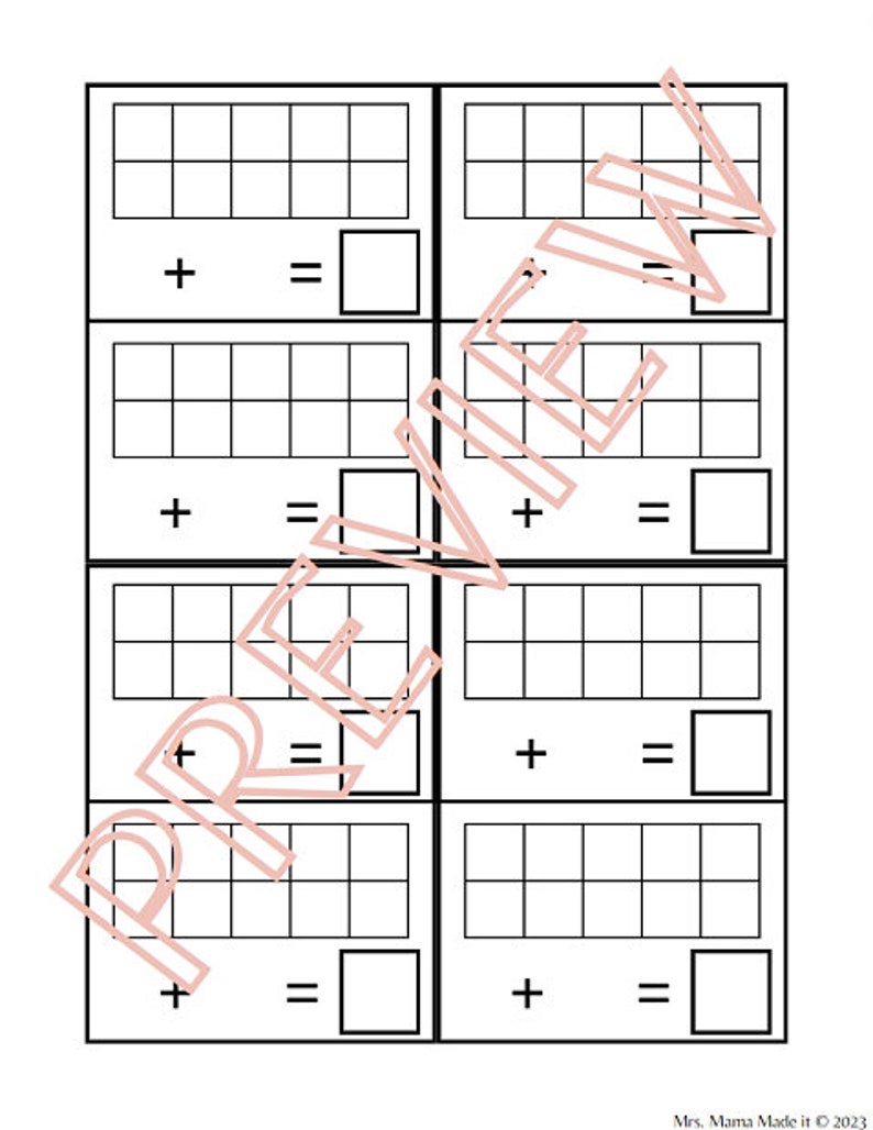 Blank Ten Frame Addition Printable Pages or Flash Cards for Homeschool