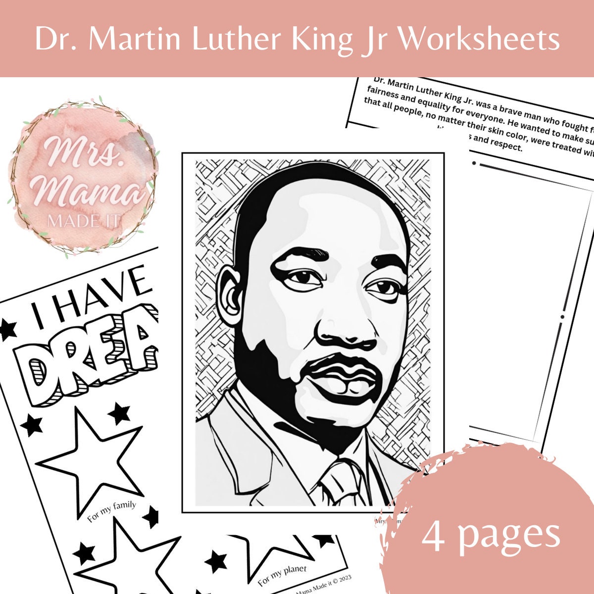 MLK Printable Worksheets and Coloring Pages Celebrating Dr. - Etsy