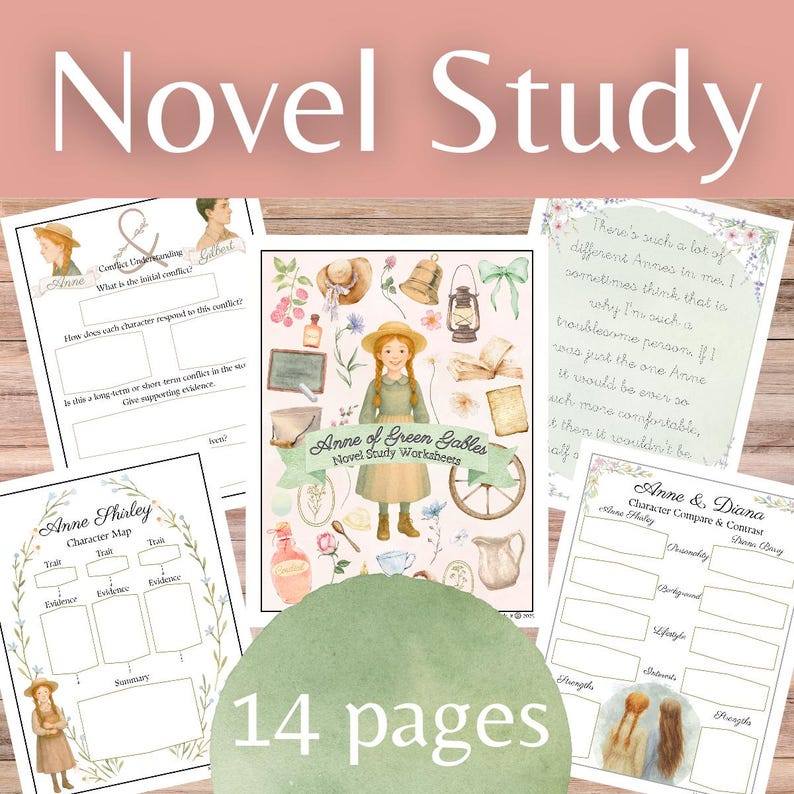 Anne of Green Gables Novel Study Worksheets — Character Analysis ...