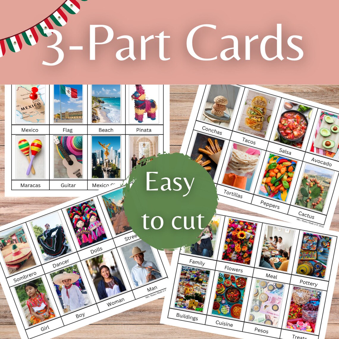 Mexico Montessori Style 3 Part Cards for Classroom or Homeschool ...