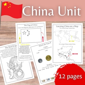 China Elementary Mini Unit Study Geography, Culture, Flag, Cuisine, Currency Worksheets - Homeschool Activity & Classroom Project Printable