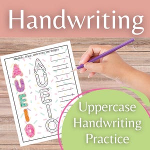 Hojas de trabajo para trazar letras mayúsculas del alfabeto de donuts / Páginas para practicar la escritura a mano – Centro de reconocimiento de letras para preescolar y jardín de infantes