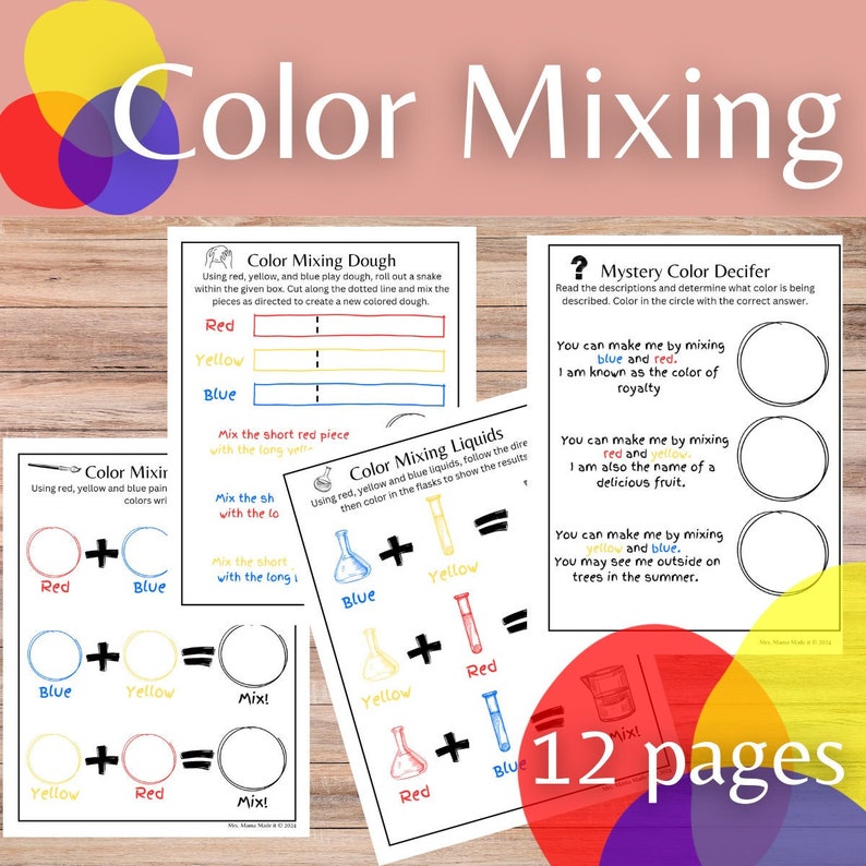 Color Mixing and Theory Printable Worksheets With Experiments and Art ...