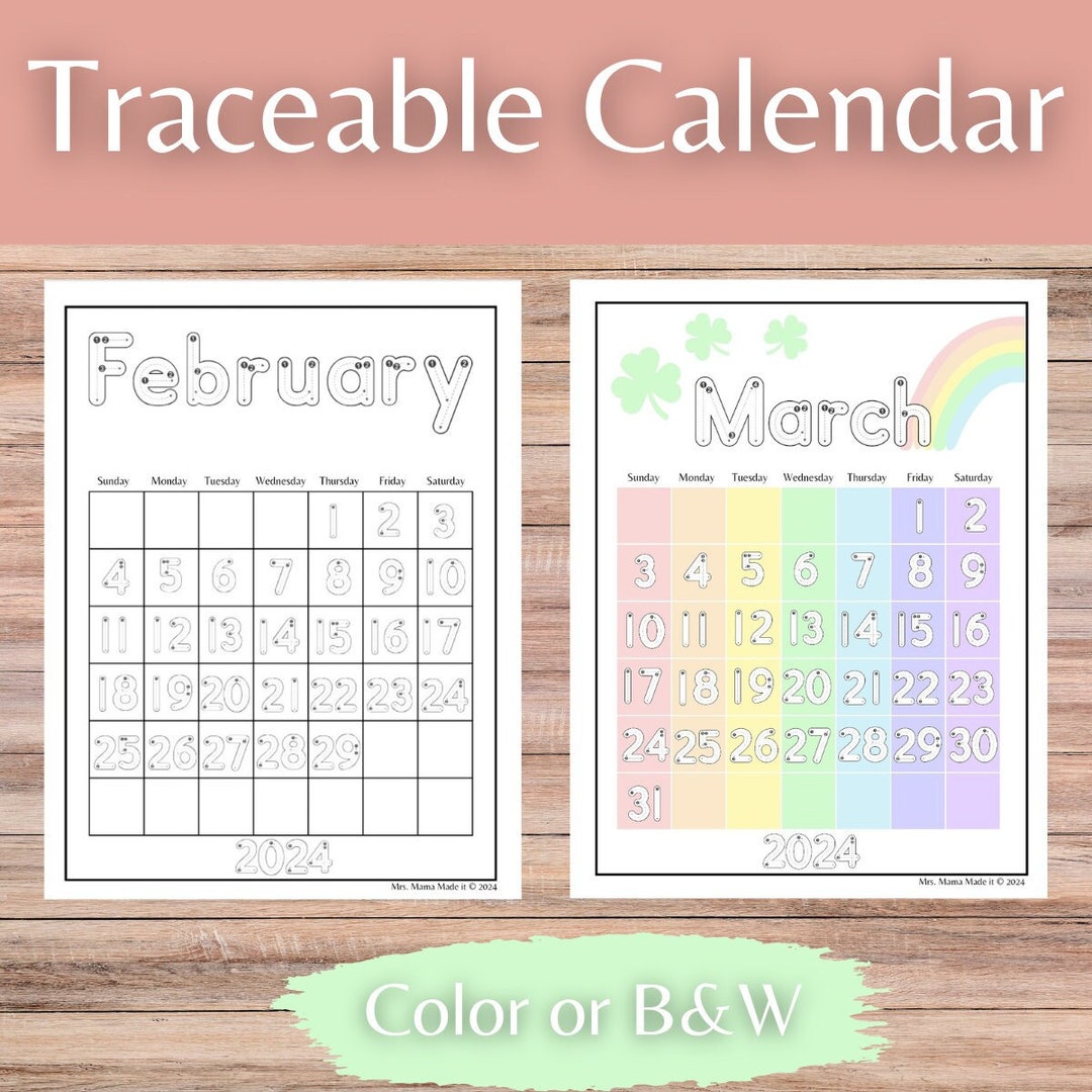 Traceable Calendars for Homeschool and Classroom Morning Menu Pages for
