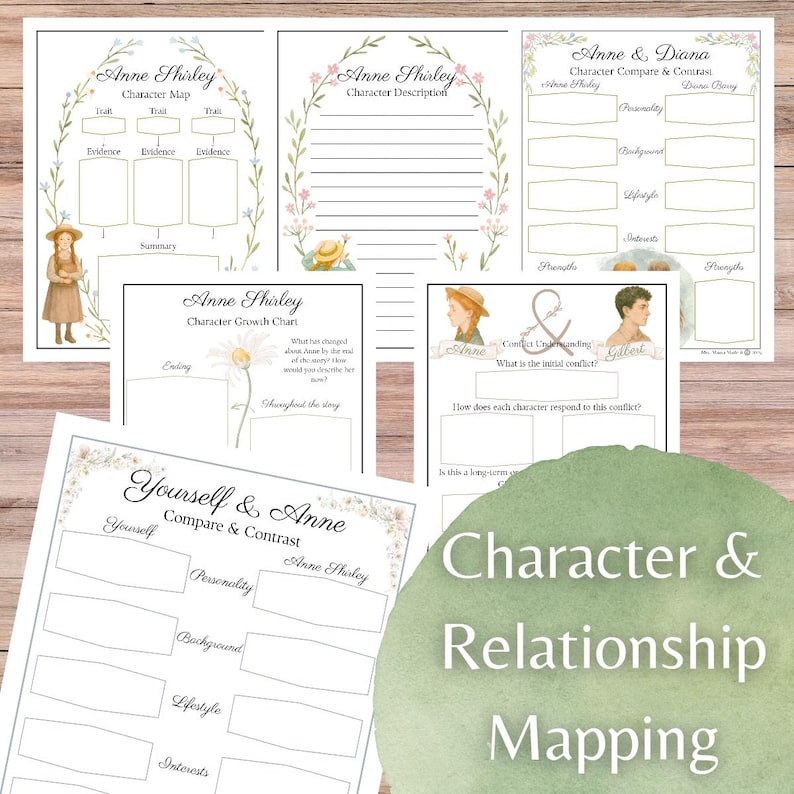Anne of Green Gables Novel Study Worksheets — Character Analysis ...