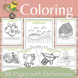 Gardening Vocabulary Coloring Pages: Homeschool Writing Practice (Digital Download)