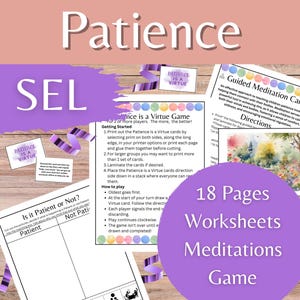 Unidad de aprendizaje socioemocional: paciencia para niños — Hojas de trabajo de atención plena, póster, juego de cartas y tarjetas de meditación — Recurso para el aula