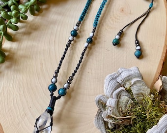 Clear Quartz, Jasper, and Howlite Macrame Necklace