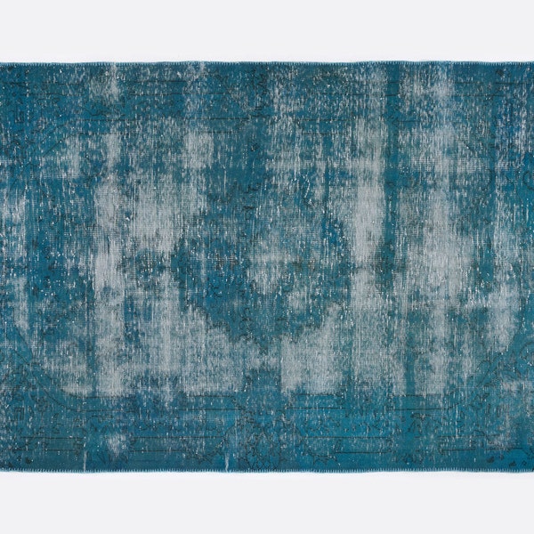 5,9 x 9,5 FT __176 X 284cm          Vintage Turquoise handmade faded-distressed overdyed rug Free shipping (3694)