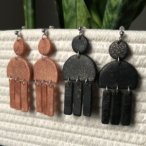 geometric earrings - rose gold earrings - black and gold earrings - statement earrings - handmade polymer clay earrings
