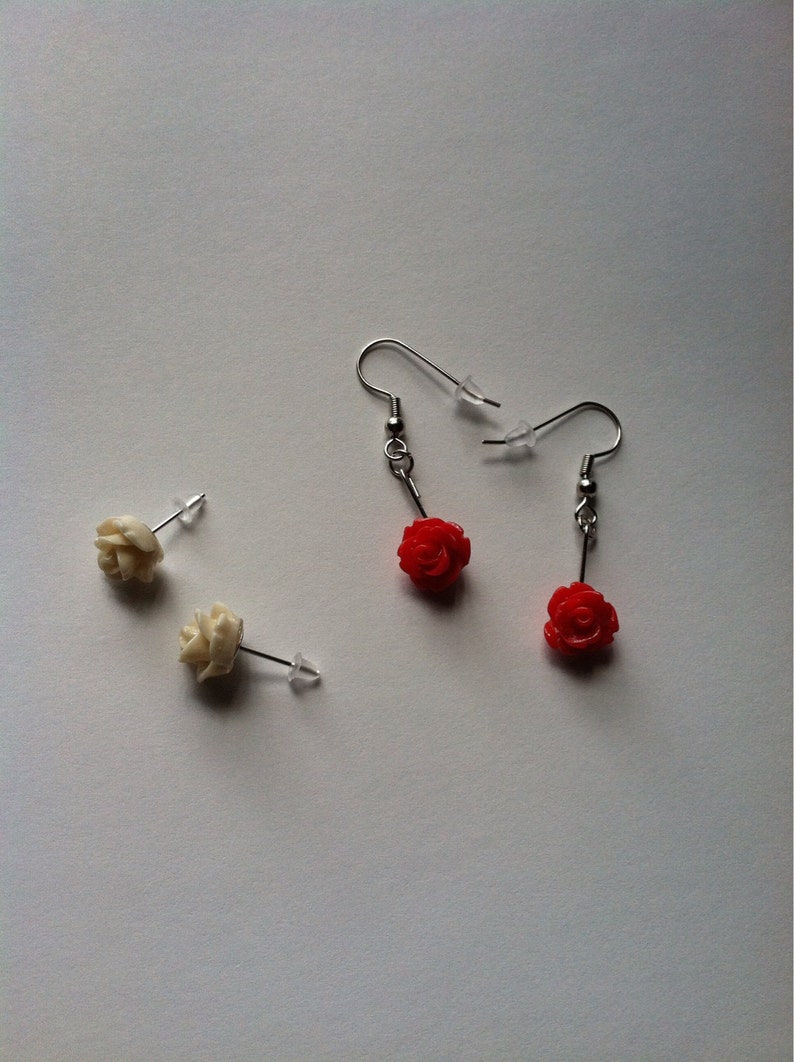 Rose Earrings Resin Earrings Flower Earrings Rose Studs Etsy