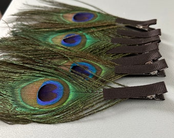 peacock feather hair clip - bridesmaid hair accessories - bridal party - peacock accessories - wedding - peacock hair barrette