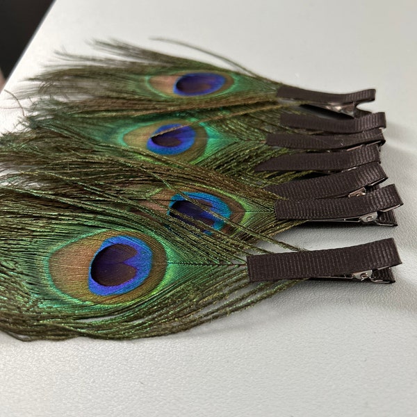 peacock feather hair clip - bridesmaid hair accessories - bridal party - peacock accessories - wedding - peacock hair barrette