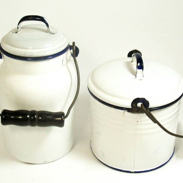 Enamelware, ca. 1920-40s, Pretty Containers and Cookware, Home Decor, Vintage