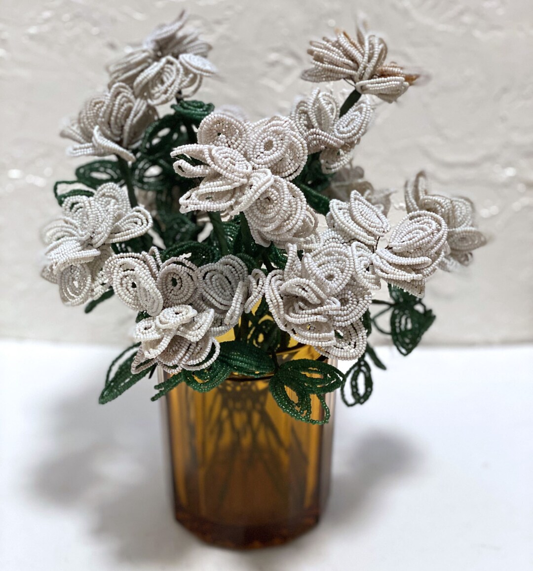 Vintage French Beaded Flowers Roses Carnations Life Size White Etsy