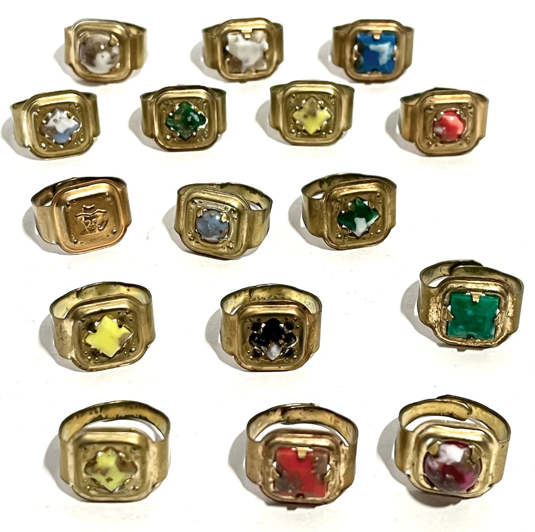 Sweet Machine Rings 16 Vintage Gumball Machine Prize RINGS Brass W Stones Adjustable - Etsy