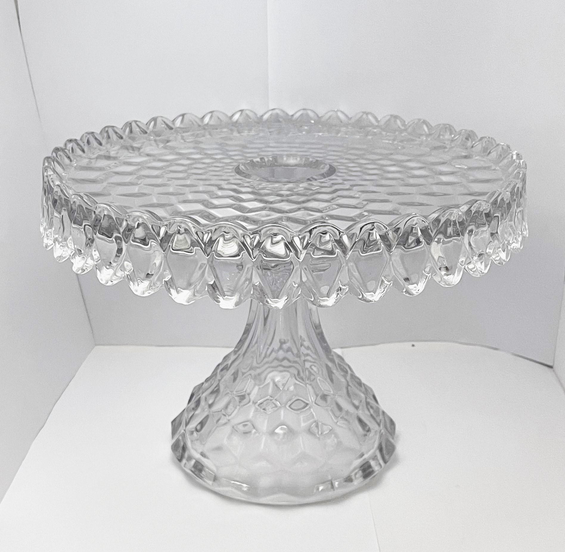 Vintage Fostoria American Glass Round Pedestal Cake Plate Stand
