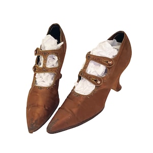 Antique 1920s Shoes Women’s Silk T-Strap Side Button Edwardian FOR DISPLAY ONLY!