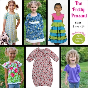 The Pretty Peasant Children's Sewing Pattern - Peasant Dress - Peasant Blouse - Knit Peasant Top - Ruffled Peasant Dress - Baby Gown