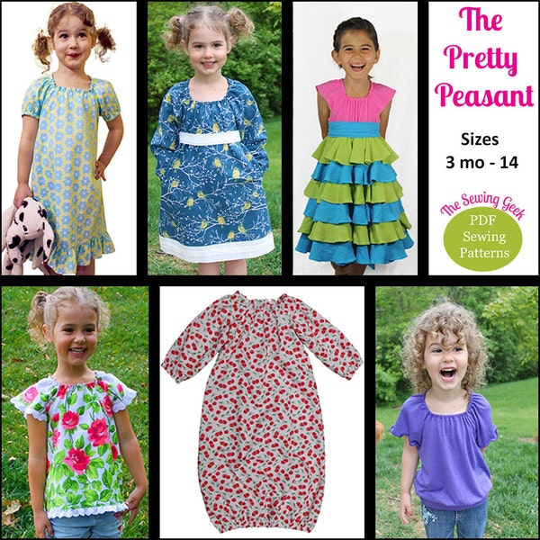 The Pretty Peasant Children's Sewing Pattern - Peasant Dress - Peasant Blouse - Knit Peasant Top - Ruffled Peasant Dress - Baby Gown