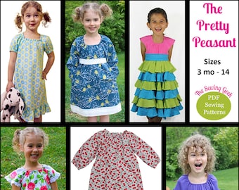 The Pretty Peasant Children's Sewing Pattern - Peasant Dress - Peasant Blouse - Knit Peasant Top - Ruffled Peasant Dress - Baby Gown