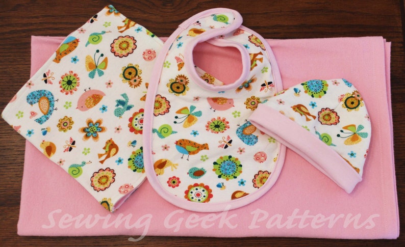 New Baby Gift Set PDF Sewing Pattern. Receiving Blanket, Bib, Burp Cloth, Hat Gift Set. Baby Sewing Pattern. Easy Pattern. Size Newborn image 3