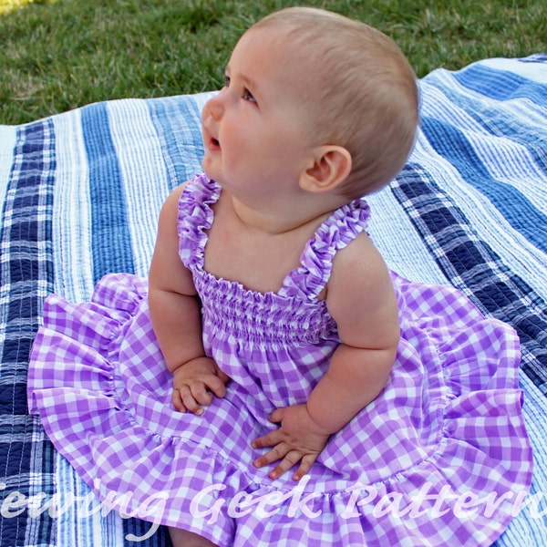 El vestido Audrey - Patrón PDF de vestido de verano para niña. Vestido de verano fruncido. Patrón de costura para niña. Patrón de vestido para niños pequeños. Tallas 3 meses - 6 años