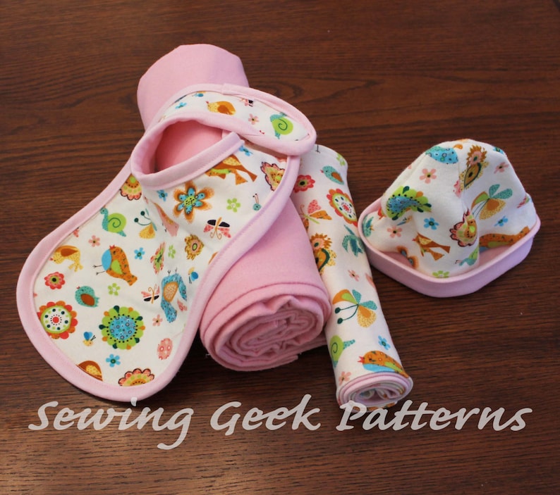 New Baby Gift Set PDF Sewing Pattern. Receiving Blanket, Bib, Burp Cloth, Hat Gift Set. Baby Sewing Pattern. Easy Pattern. Size Newborn image 1