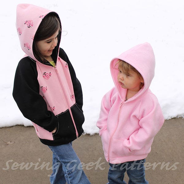 Children's Comfy Hoodie / Zip Up Jacket PDF Pattern. Unisex Sewing Pattern. Toddler Pattern. Baby Pattern. Sizes 3 months - 14